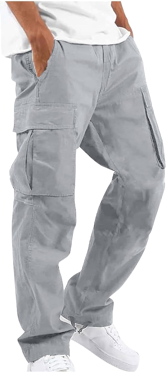 YAOHUOLE Men's Cargo Pants Casual Cotton Stretchy Drawstring Waist Trousers