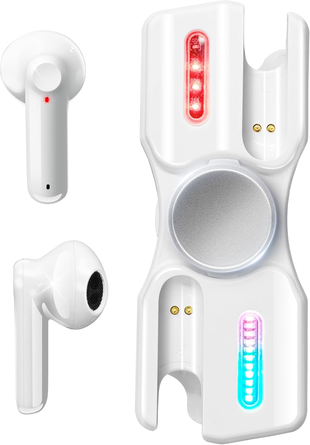 King Lucky Light-Up Fidget Spinner Wireless Earbuds, Bluetooth 5.3 Earphones, 30-Hr Playtime, Noise Cancelling, Mini Portable Design, True Wireless Earbuds for Adults and Stress Relief