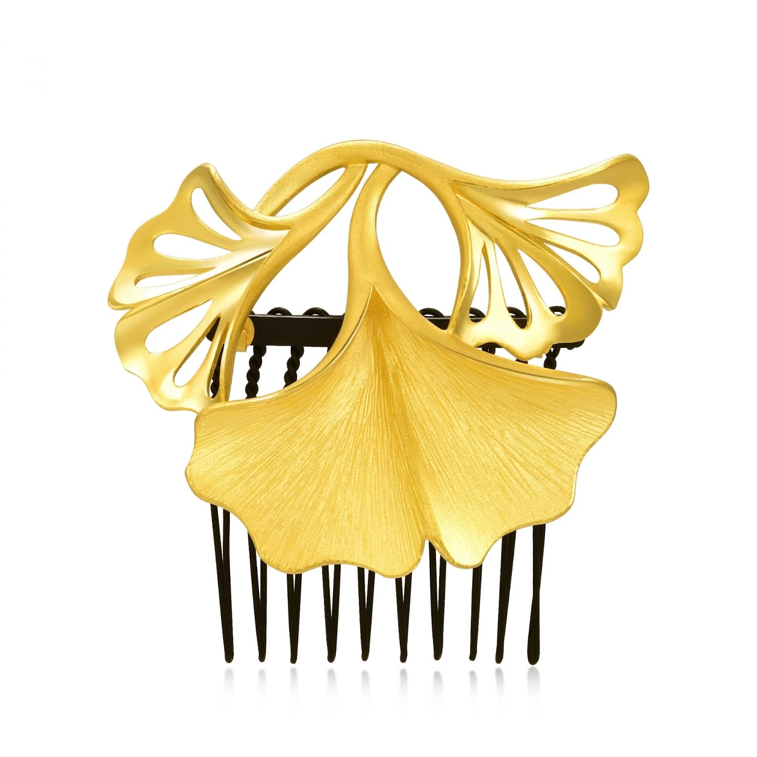 CHOW SANG SANG Chinese Wedding Collection 999.9 24K Solid Gold Price-by-Weight 34.43g Gold Bridal Blossoms Ginkgo Leaf, Comb Clips, Headpieces, Hair Adornment for Bride 92408Q | Back Left