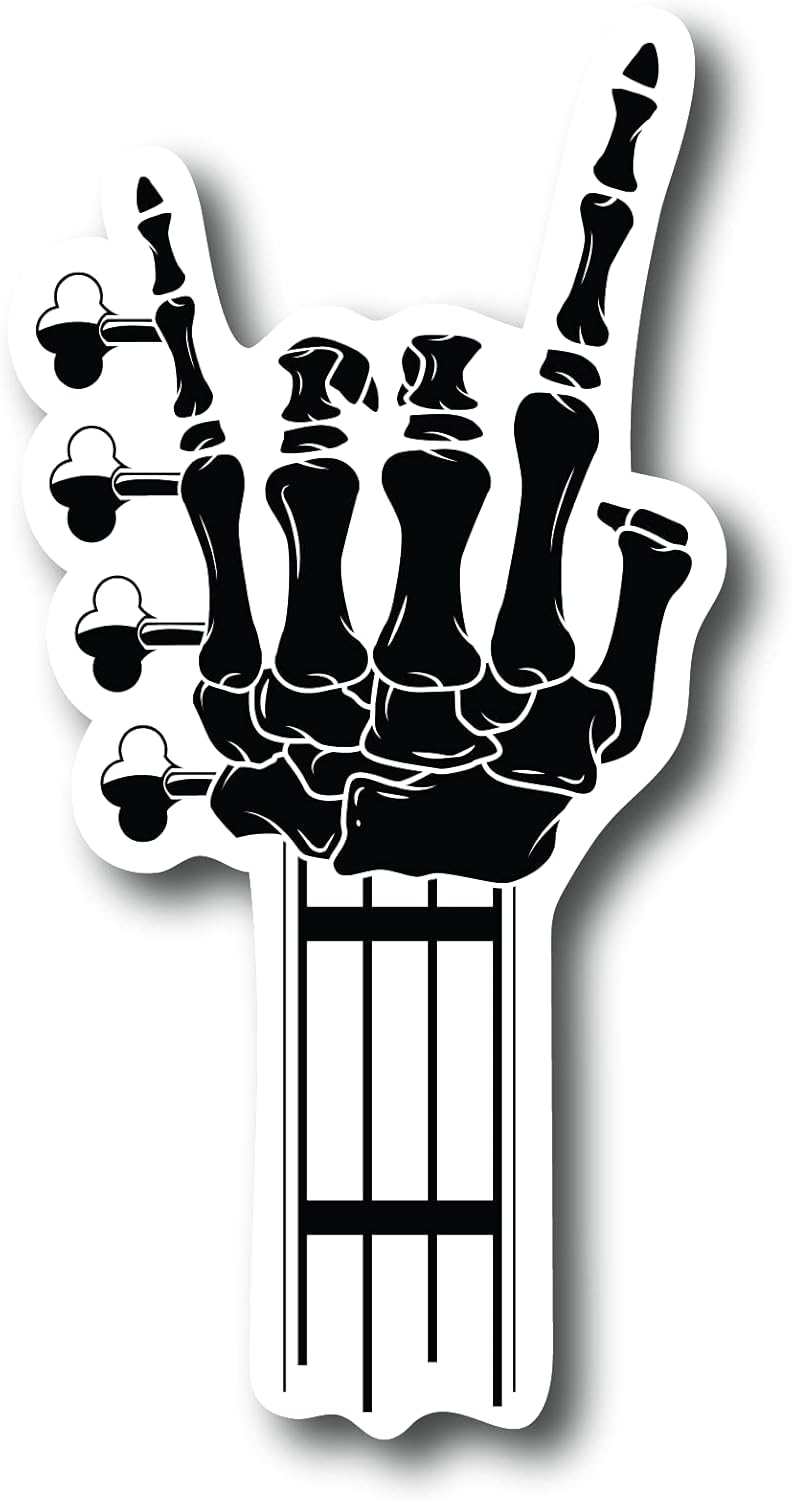 Guitar Skull Hand 4 Inch Waterproof Decal Sticker Vintage Band Rock Drum Radiohead Punk Pop Guitar Metal Country Music Instrument Musical Singer DJ Acoustic Studio Jazz Sing CS1437-2PK