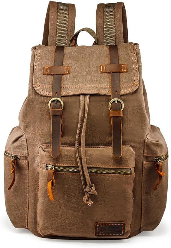 GEARONIC Vintage Canvas Backpack, Casual Daypack Backpacks for Men Women, 15inch Laptop Bag Travel Hiking Camping Rucksack