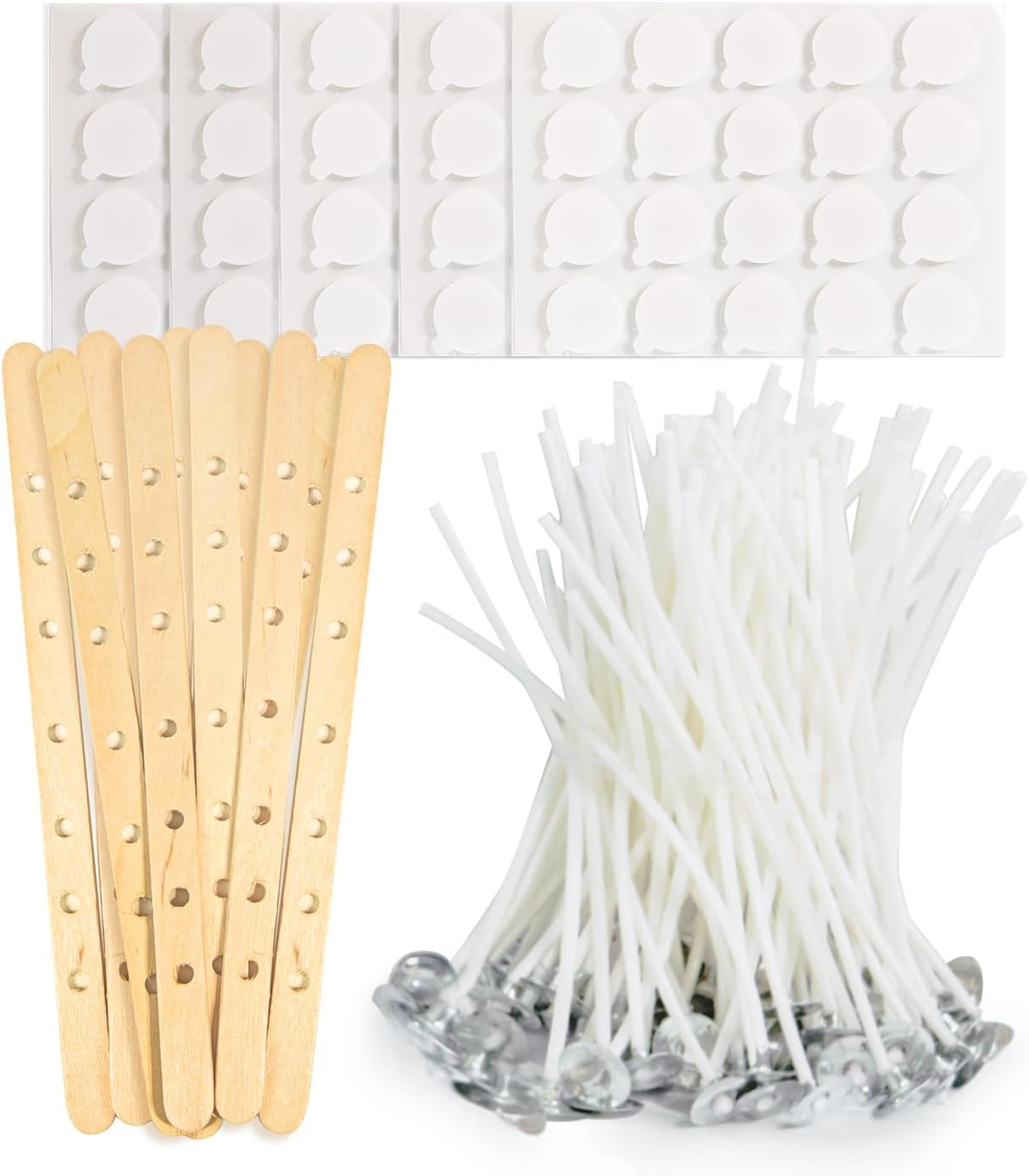 100pcs Candle Wicks Kit Pre-Waxed and Pre-Tabbed Cotton Wicks for Candle Making,Wick Stickers, Wick Centering Device - Great for Soy, Beeswax, and Paraffin Candles