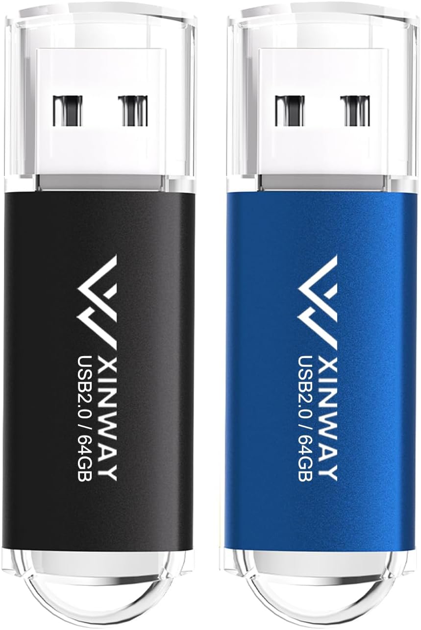 XinwaY Memory Stick 64GB USB Flash Drive Thumb Drives Data Storage USB Stick, (2 Pack 64GB - Black Blue)