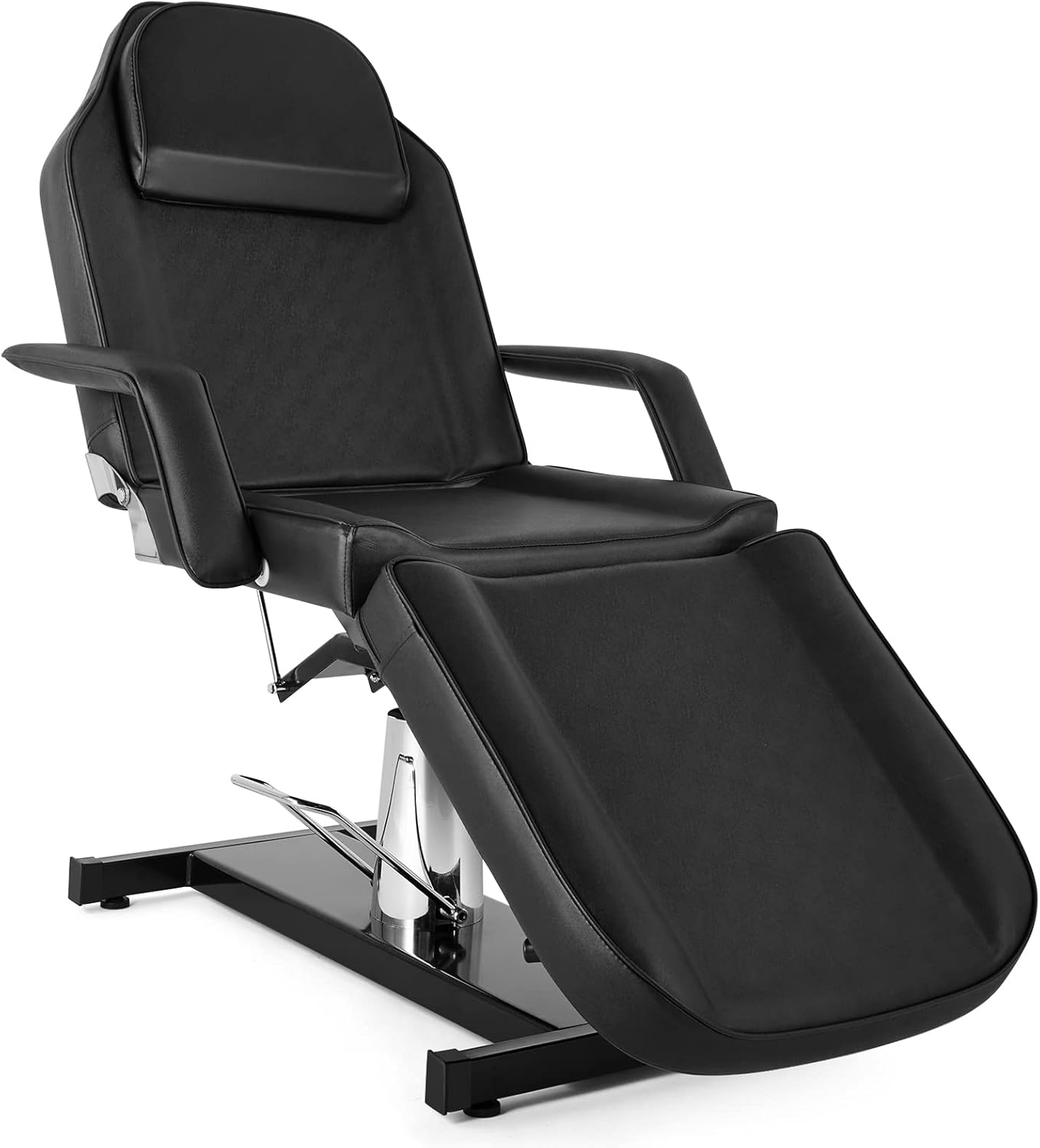 OmySalon Hydraulic Tattoo Chair Esthetician Bed, Multi-Purpose 3-Section Facial Bed Table, Adjustable Beauty Salon Spa Massage Beauty Equipment, Black