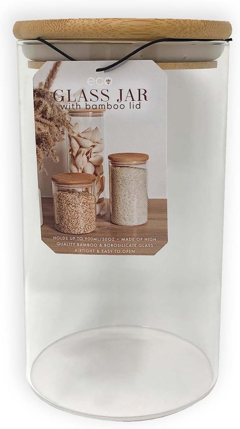 Airtight Round Borosilicate Glass Canister with Bamboo Lid, 56 Ounces