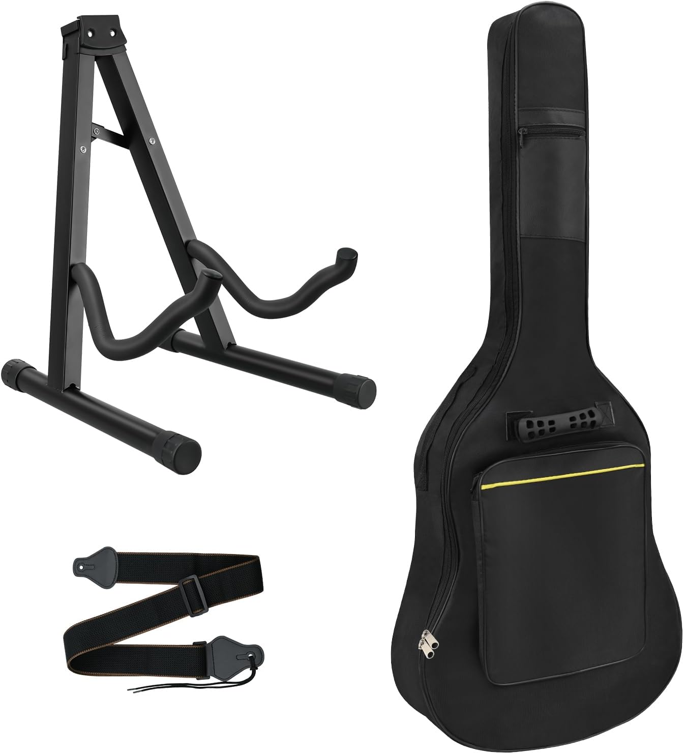 3pcs Guitar Accessories Kit - Gig Bag, Folding Stand, Adjustable Strap for Acoustic, Classical, Bass Guitar