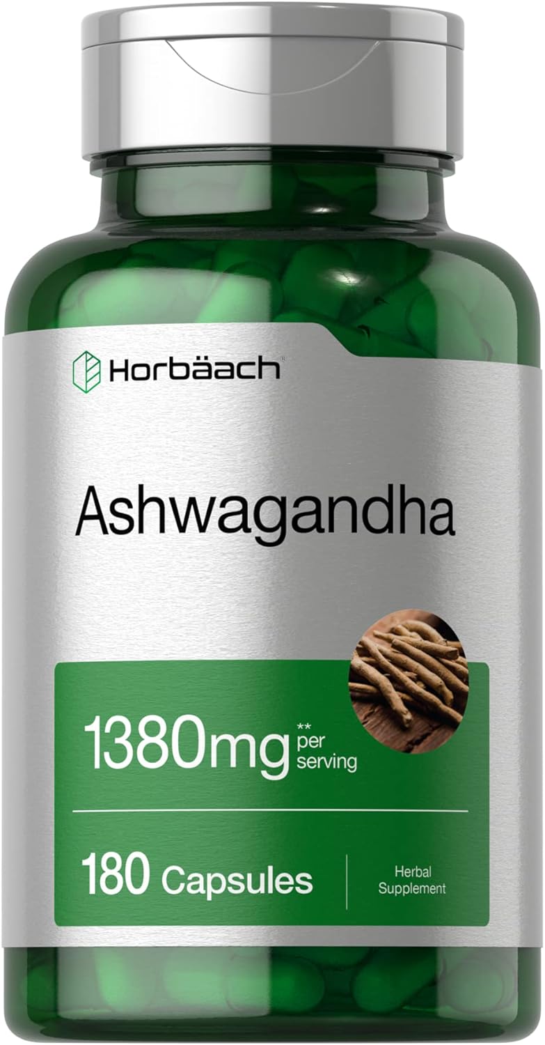 Horbaach Ashwagandha Root Extract Supplement 1380mg | 180 Capsules | Non-GMO, Gluten Free