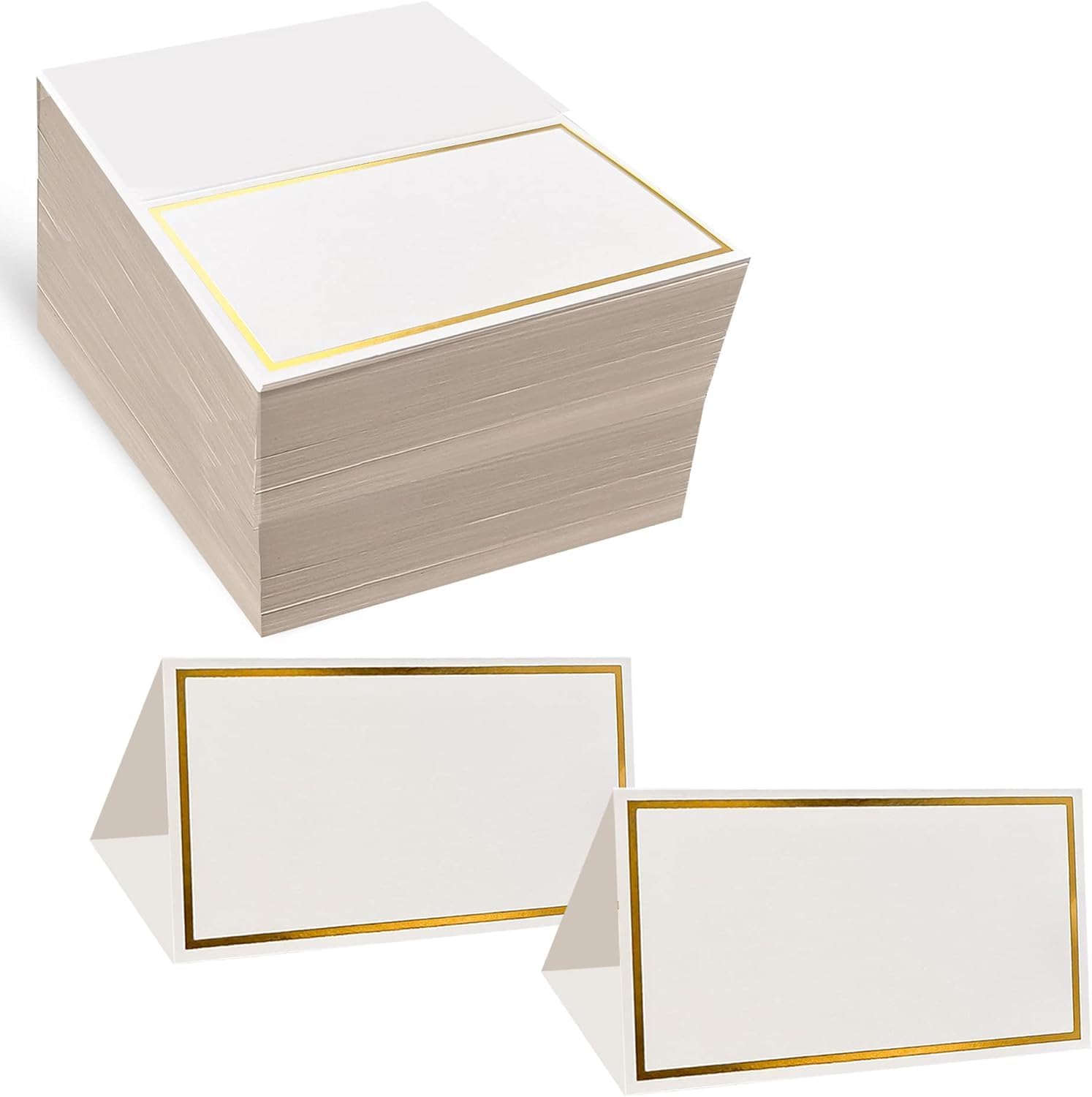 Place Cards Pack of 60 Premium Tent Name Place Cards for Table Setting with Gold Foil Border 2x3.5 inches - Perfect for Weddings, Banquets Dinner Parties and any other Events