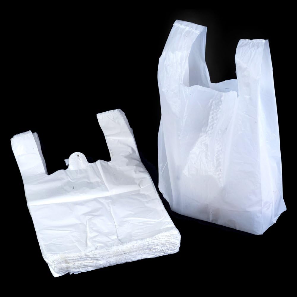 White Vest Style Plastic Carrier Bags - 13" x 19" x 23" - (1 box = 500 bags) - HEAVY DUTY