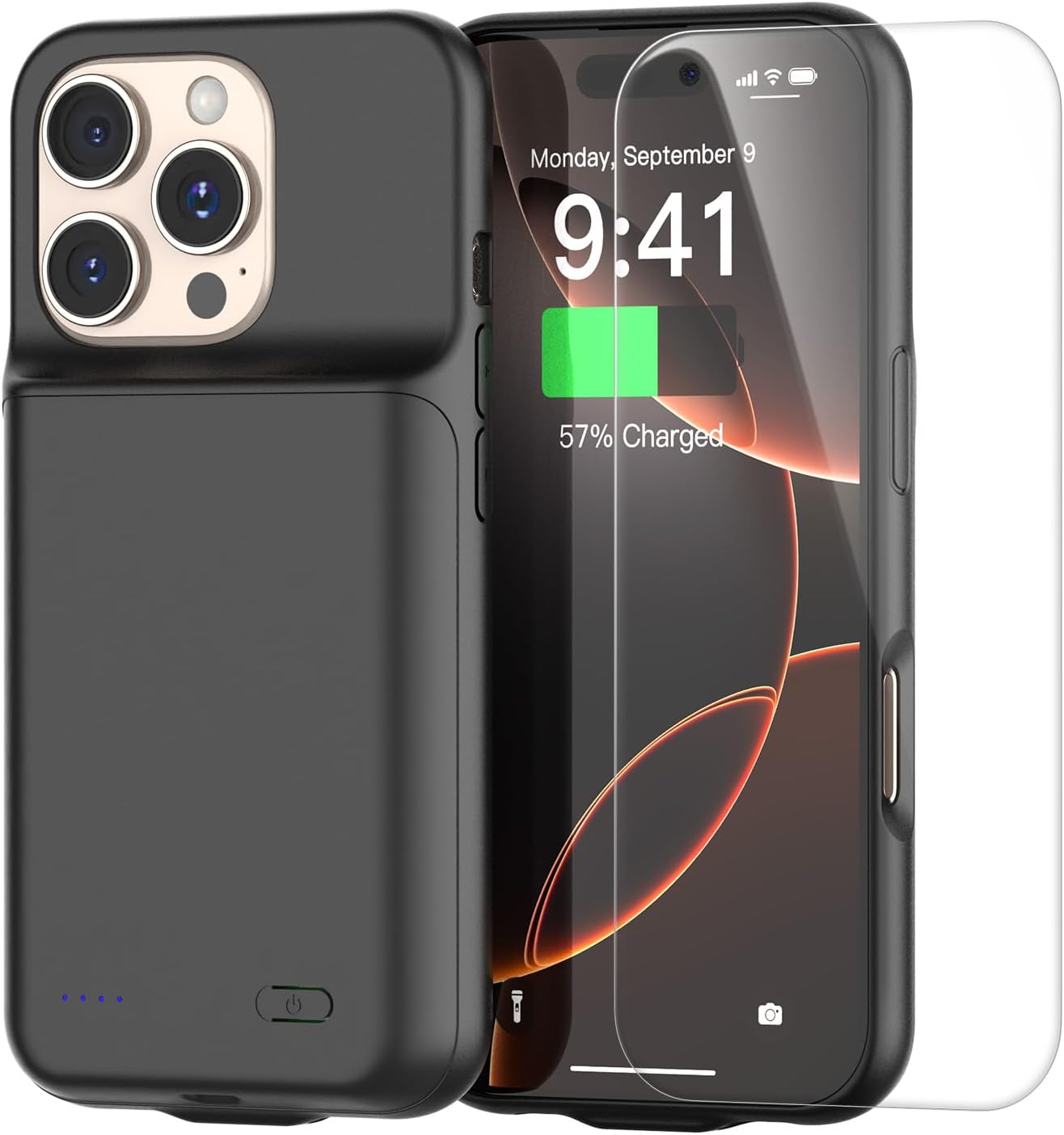 Travel Battery Case for iPhone 16Pro 6.3inch, 2025 New Upgraded 7000 mAh Extra Battery Life 15W Fast Charging External Rechargeable Portable Charging Case with HD Tempered Protective Film