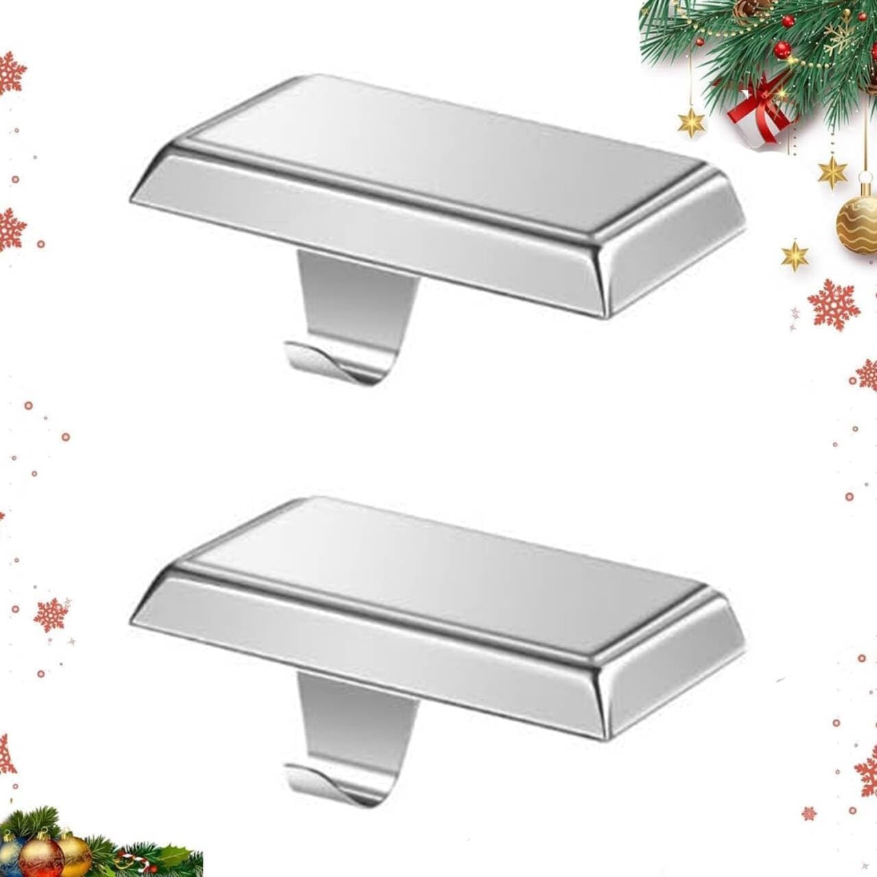 Guojanfon Christmas Stocking Holders Mantel Stocking Hangers Metal Hanging Hooks Stocking Holders Bases for Fireplace Free Standing Christmas Xmas Party Decoration (Silver)