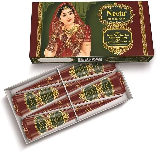 4 Pcs Neeta Mehndi Cones Dark Brown Mehndi | All Natural Body Art Organic Hebral Temporary Tattoo | Ready to Use Henna