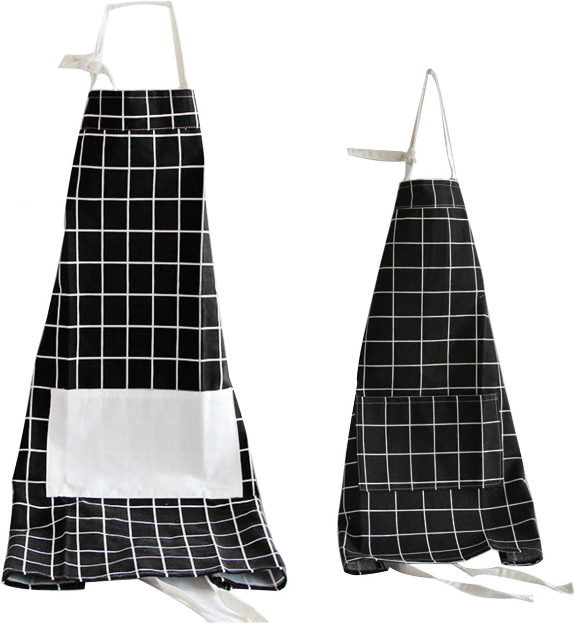 YOLOPARK Simple Parent and Child Apron, Comfortable Cotton Apron with Pocket for Painting Cooking Artist Chef, Pack of 2 (Black Plaid)…