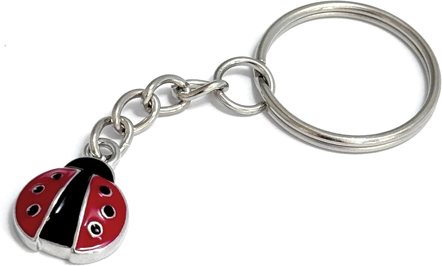 FizzyButton Gifts Red Ladybird Keyring Key Ring with Enamel Charm and Silver Tone Keychain