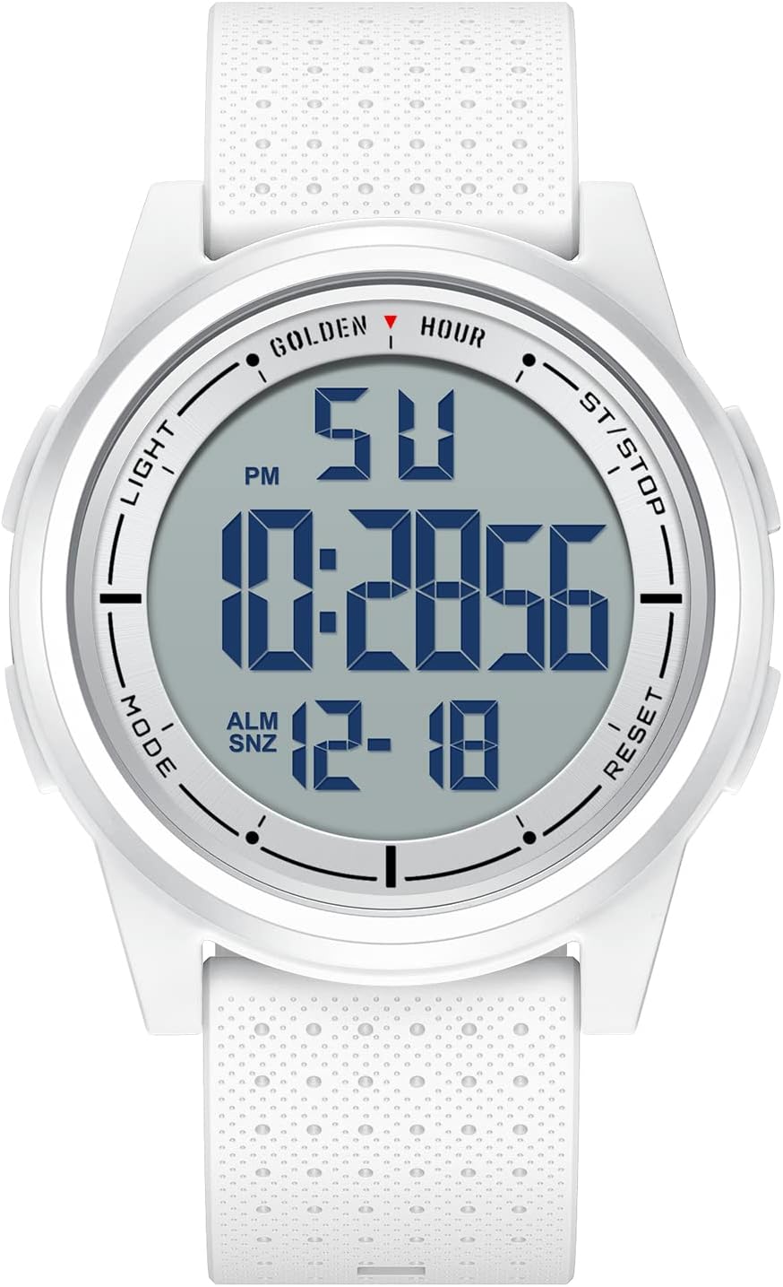 GOLDEN HOUR Ultra-Thin Minimalist Sports Waterproof Digital Watches Men with Wide-Angle Display Rubber Strap Wrist Watch for Men Women