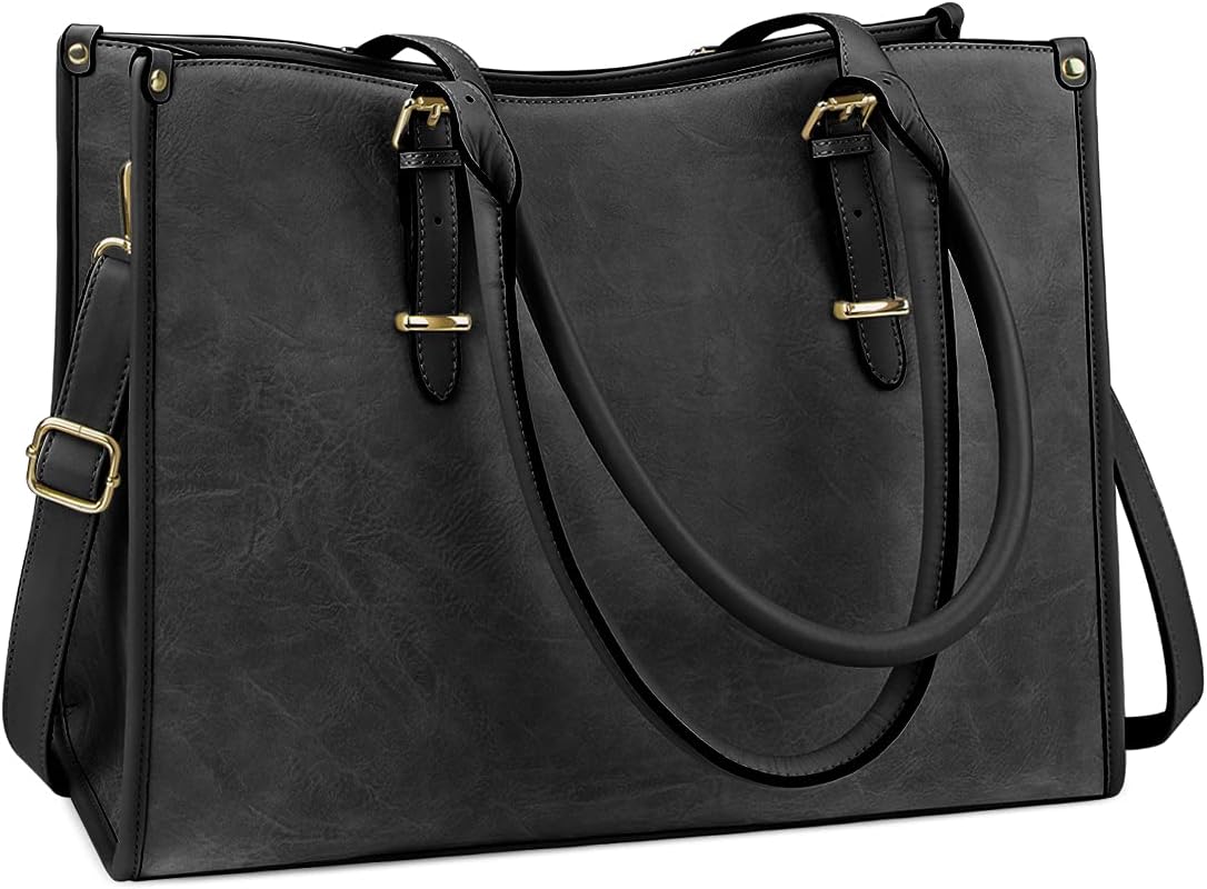 NUBILY Laptop Bags for Women 15.6 inch Handbags Designer Laptop Tote Bag Large PU Leather Ladies Shoulder Bag for Work School Shopping Business (Black)