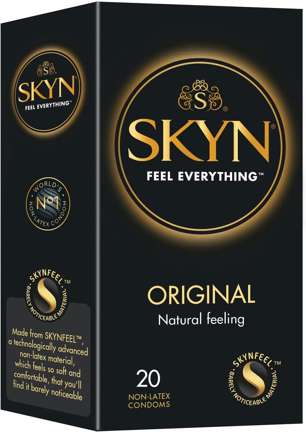 SKYN Original Condoms (20-Pack) for Men, SKYNFEEL Latex-Free, Regular Size, Strong & Thin, Smooth Straight Shape, Lubricated, 53mm Wide