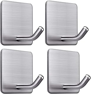 FOTYRIG Heavy Duty Adhesive Towel Hooks Stick on Towel Hanger Wall Holder Waterproof Stainless Steel Sticky Hooks for Hanging Bathroom Kitchen Home-4 Packs