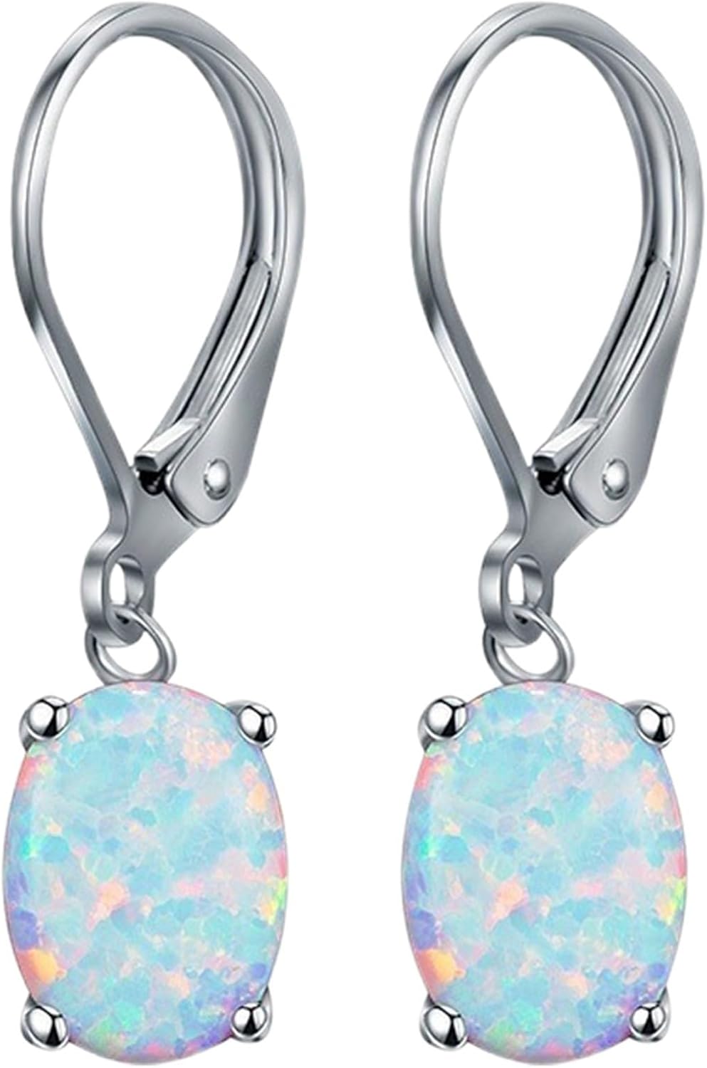 Vipomkowa Leverback Opal Dangle Drop Earrings Gold Plated Teardrop Dainty Birthday Jewellery Oval Gifts for Women Golden