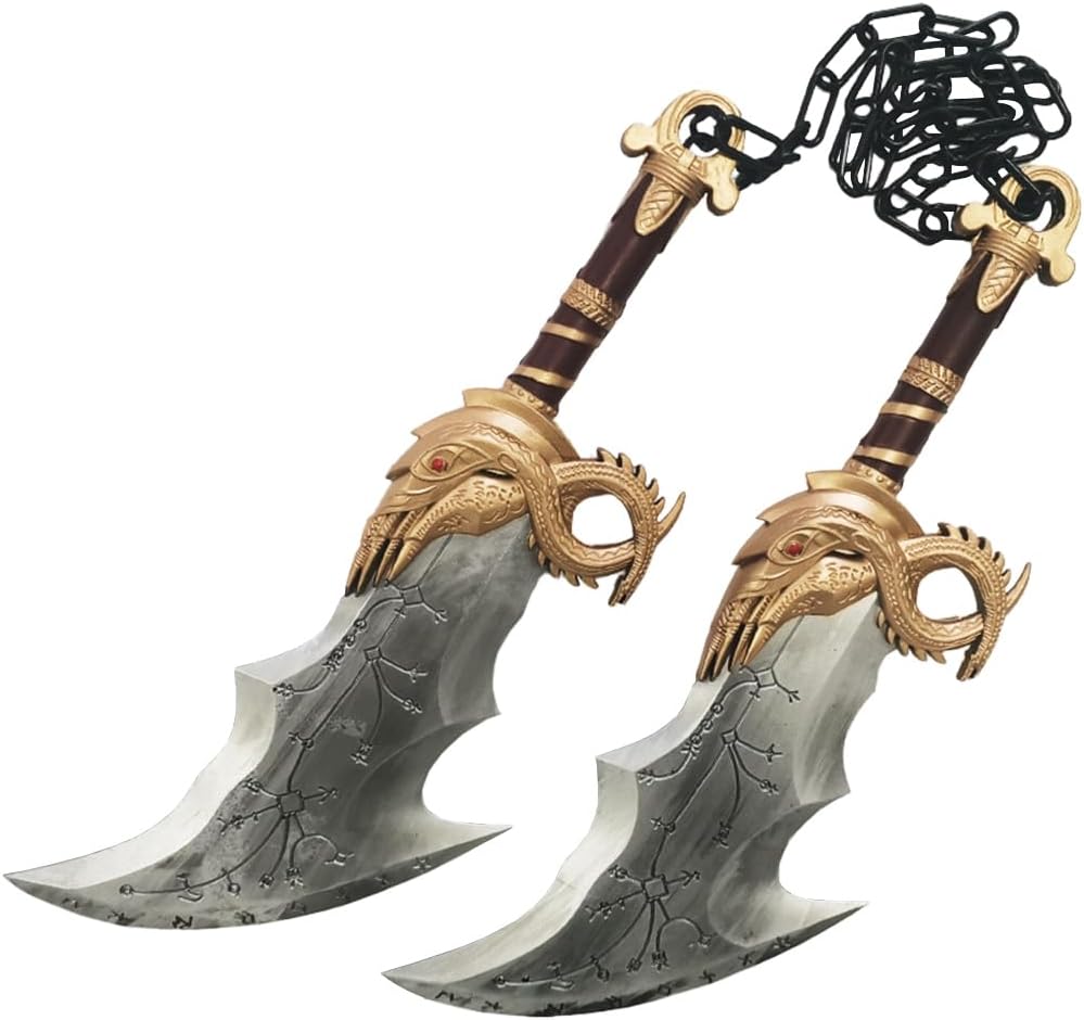 Anjinguang Kratos Cosplay Props Double Knife Weapon Chain Blades of Chaos Halloween Costume Accessories for Fancy Dress Party 45CM