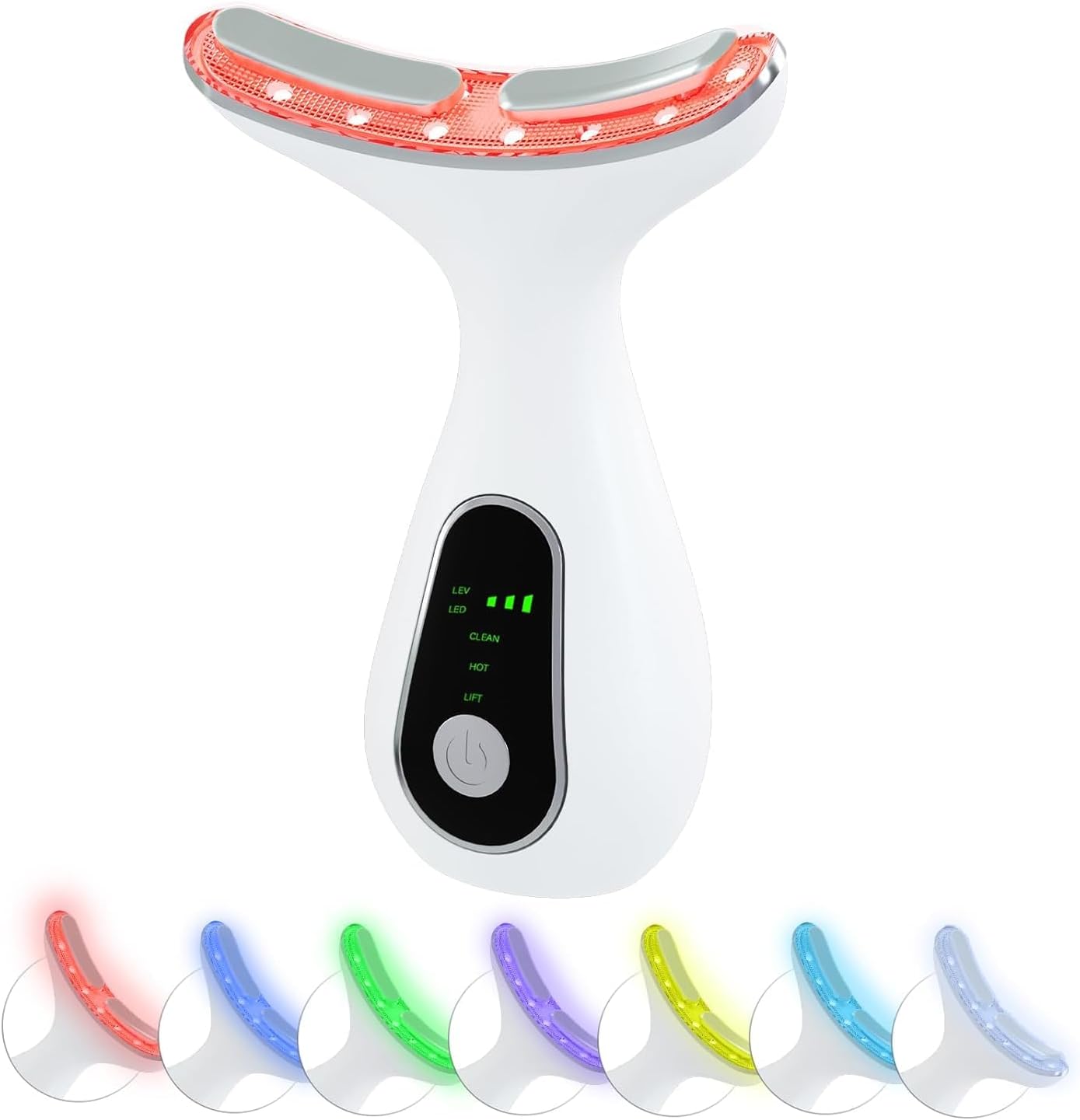 YUCEN Neck Face Massager, Electric Skin Tightening Machine Neck Lift with 45°C Heat EMS Massage, Seven LED with Vibration,Anti-Aging Eye Massagers for Skin Care