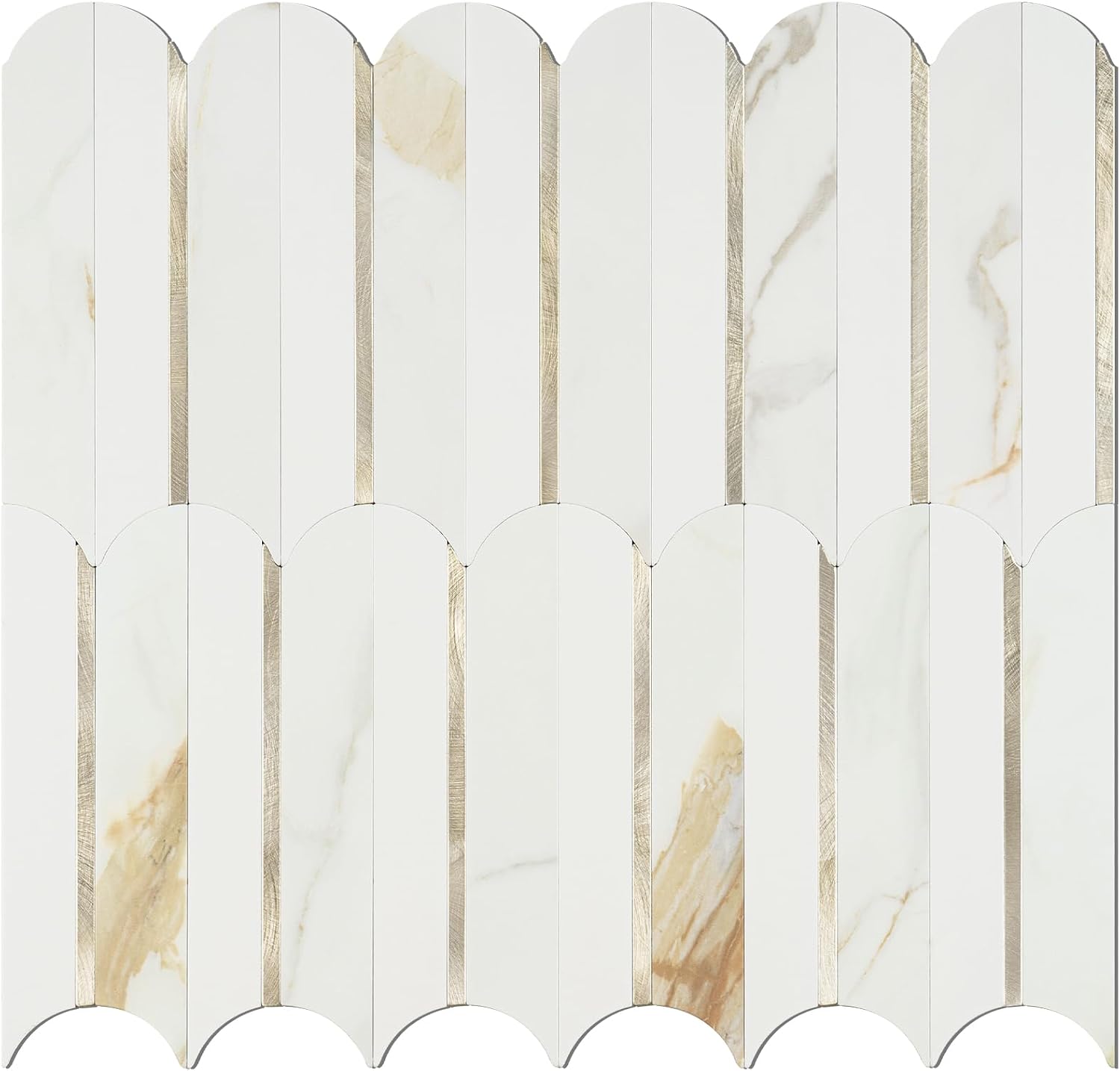 Vamos Tile Peel and Stick Backsplash Seamless Tile,10 Sheets Stick on Backsplash for Kitchen & Bathroom, Calacatta Gold+Matt Pure White Marble Look PVC+ Light Gold Self Adhesive Backsplash Tile