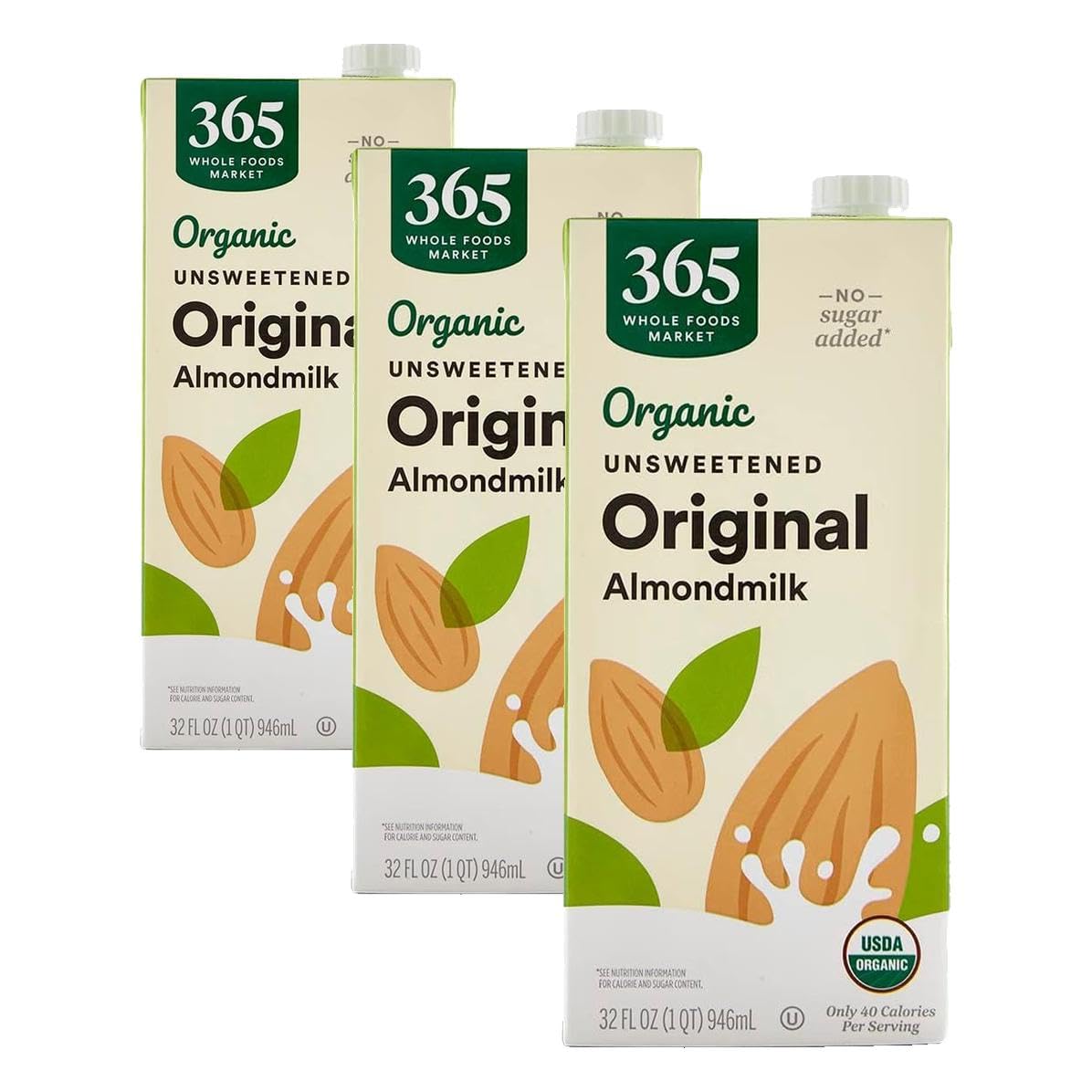 365 by Whole Foods Market, Organic Unsweetened Almond Milk, 32 Fl Oz (Pack of 3)