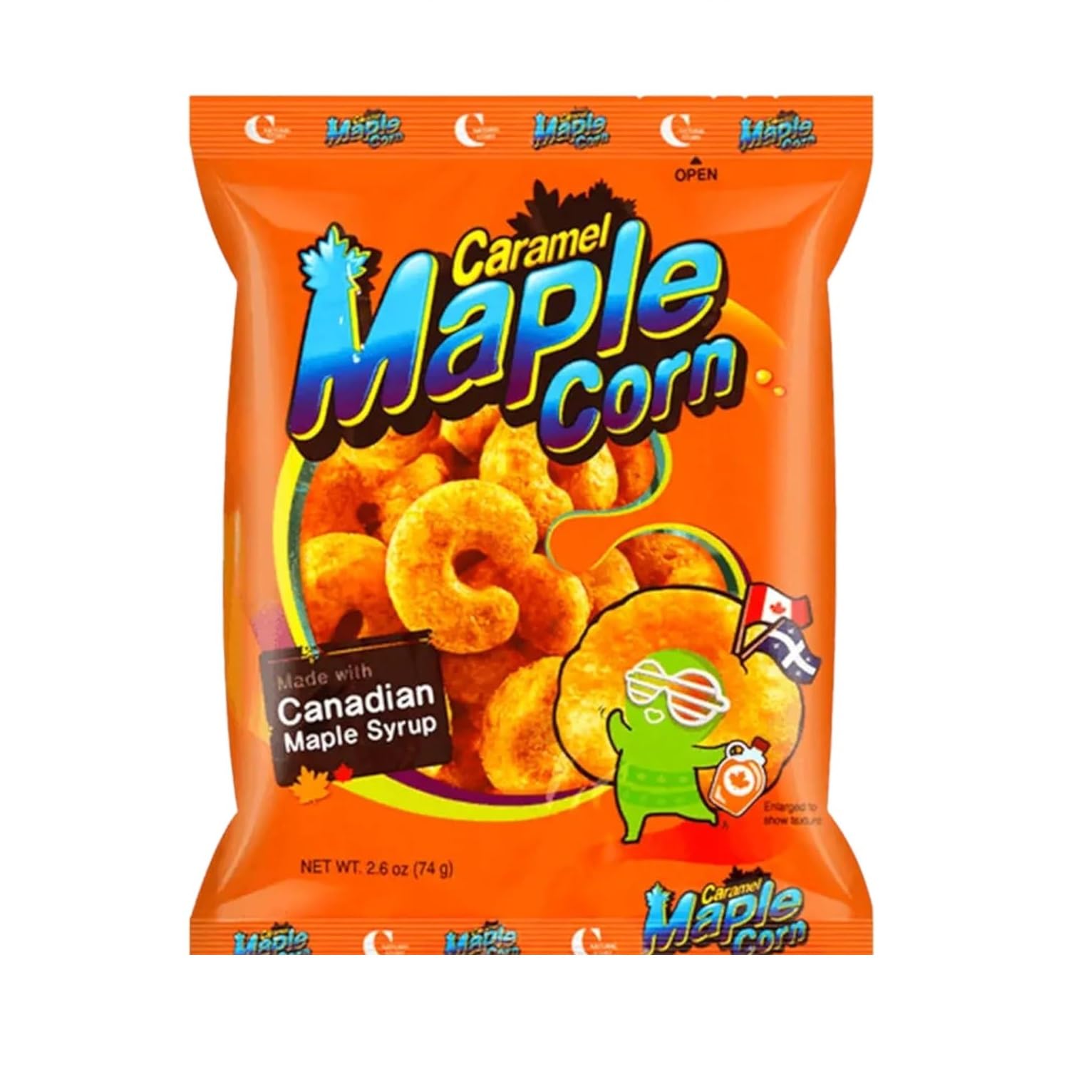 Crown Caramel Maple Corn Snack, Made with Canadian Maple Syrup, K food Snack, 2.6 oz, Natural Story