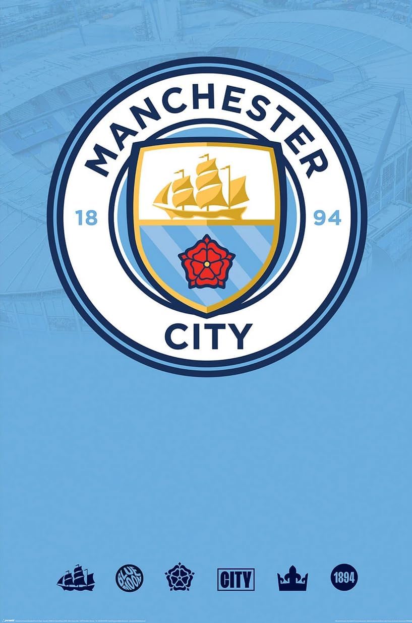 Manchester City - Sport Poster (Premier League Club Crest Logo) (Size: 24" x 36")