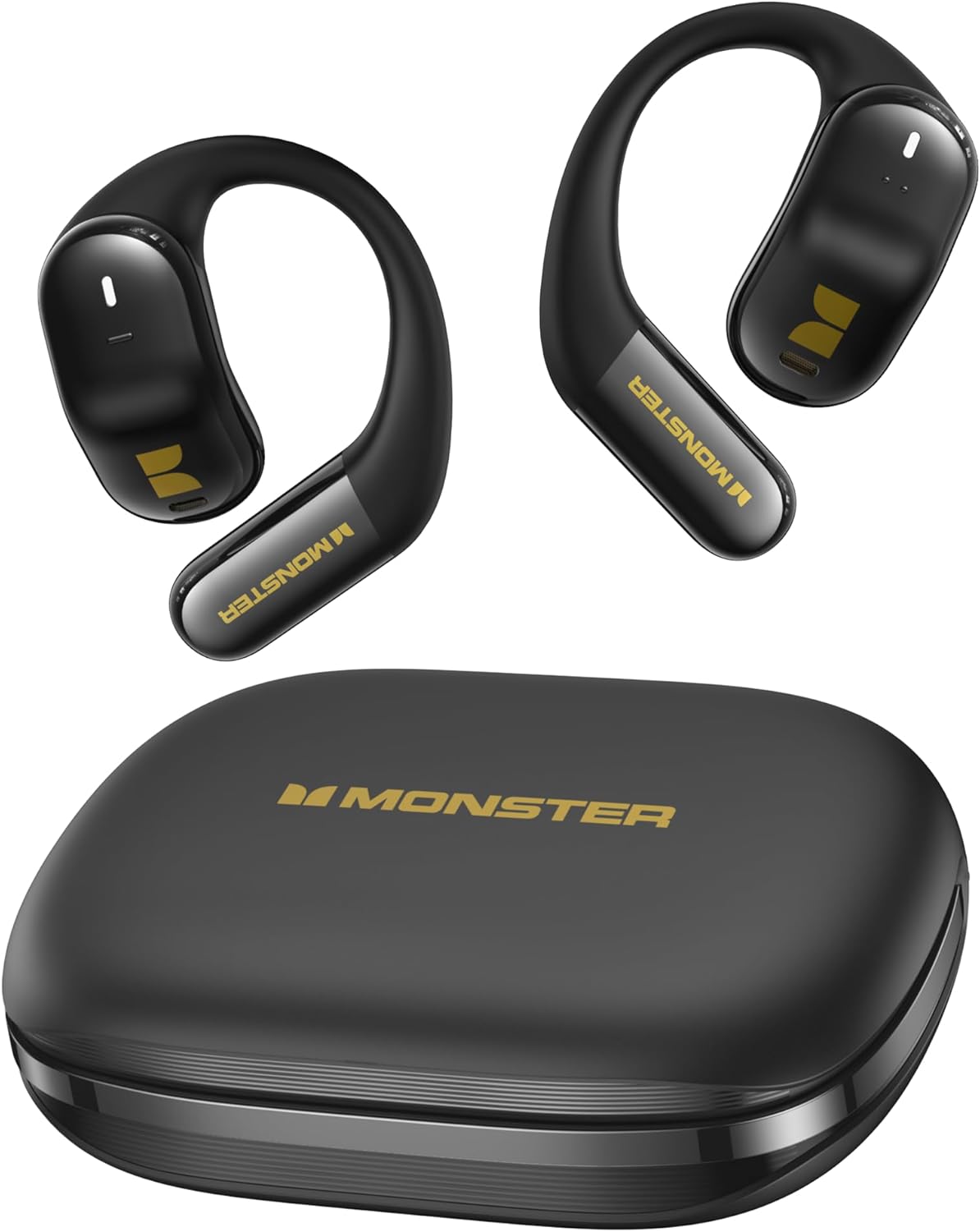 Monster Open Ear AC326 Headphones, Bluetooth 6.0 Wireless Earbuds with Dual-Mic Clear Calls, Air Conduction Headphones with Ear Hooks, Spatial Audio, Snug Fit, 35H Playtime, IPX5 for Sports, Black