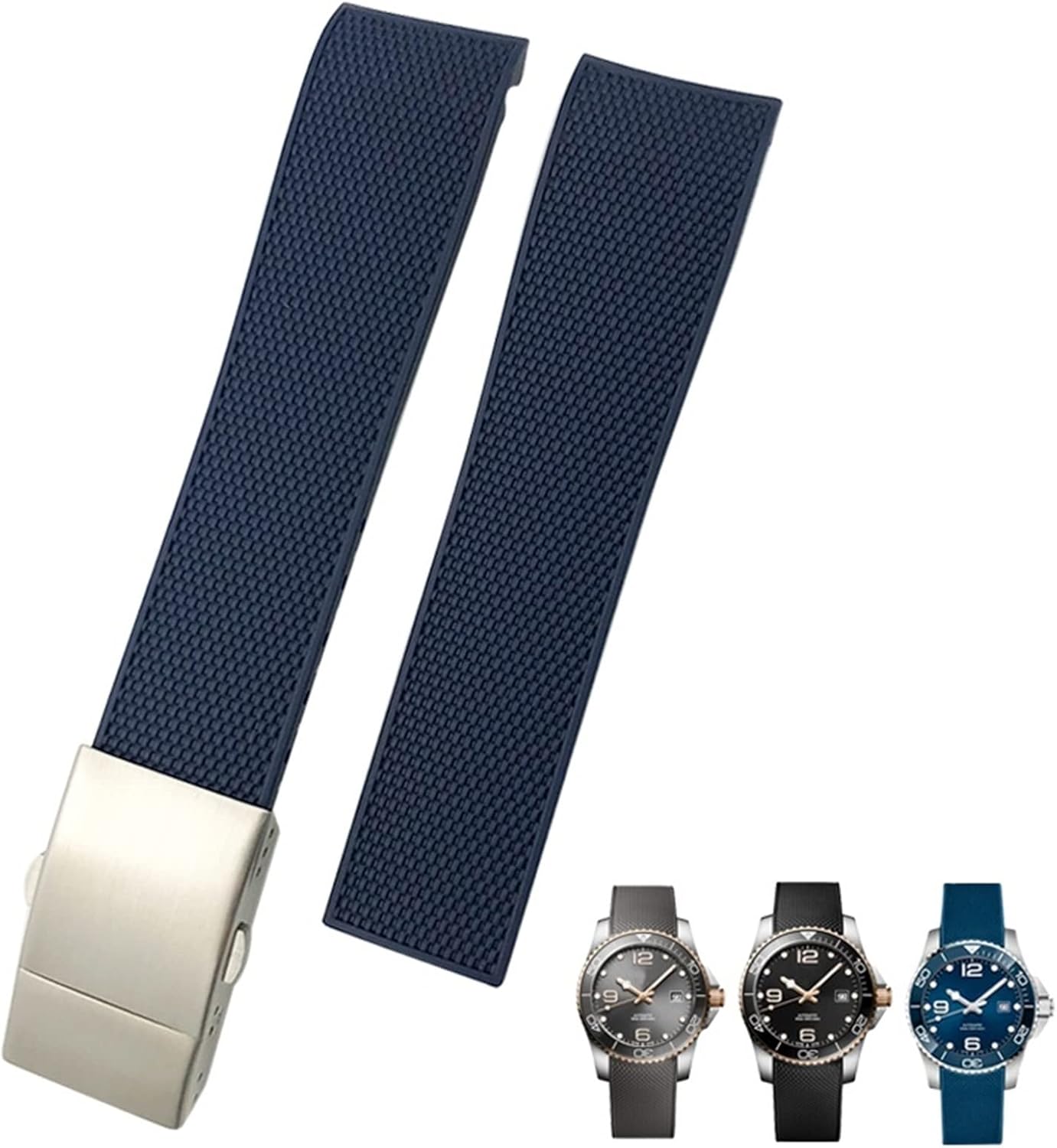 KGFCE 21mm 22mm Curved Rubber Silicone Strap Fit For Longines Hydroconquest L3 MIDO Watch Waterproof Sport Soft Watchbands