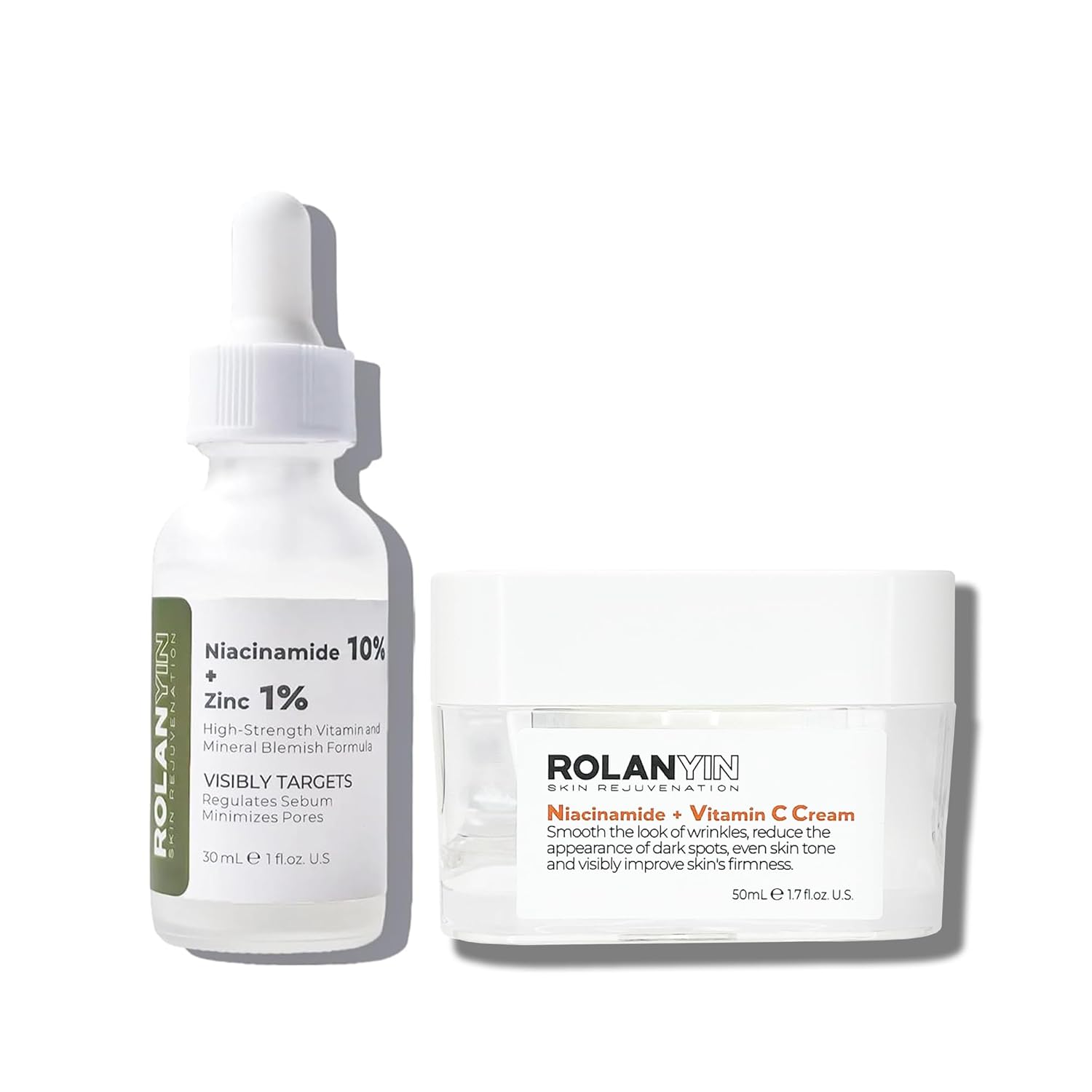 ROLANYIN Niacinamide 10% + Zinc 1% Serum and Niacinamide + Vitamin C Cream