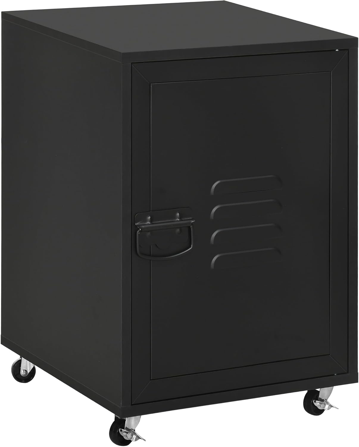 HOMCOM Rolling Metal Filing Cabinet, Industrial Mobile Storage Cabinet with Adjustable Shelf and Wheels for Home Office Living Room, Black