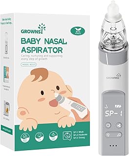 GROWNSY Nasal Aspirator for Baby, Baby Nose Sucker Pro with 3 Soft Silicone Tips, Adjustable Suction, Electric Nose Suction for Baby, Built-in Music & Light Soothing