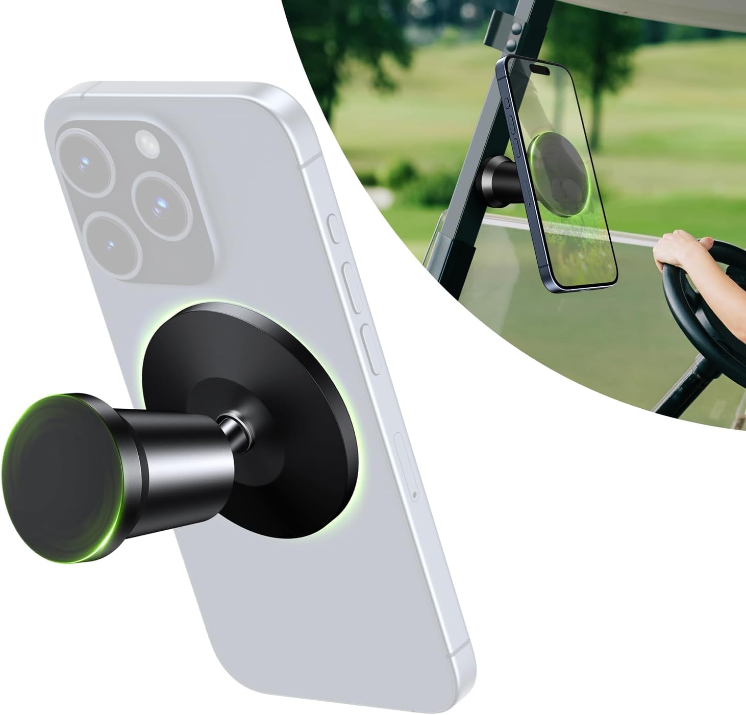 elitehood Dual Magnetic Golf Cart Phone Holder, Strongest Magnets Golf Cart Phone Mount for Magsafe iPhones 13, 14, 15 Series, Attaches magnetically to Golf cart/Gym Equipment or Any Metal Surface