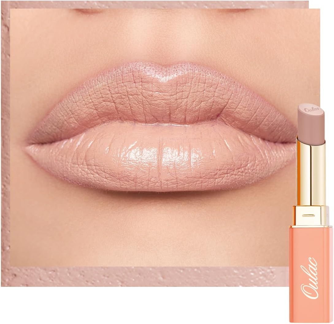 Oulac Nude Moisturising Lipstick - Beige Lip Balm Tinted, Nourishing Lips, Lip Base Primer, Satin Matte Finish, Creamy Texture, Highly Pigmented, With Shea Butter, Vegan Clean Beauty 4g SG01 Bare