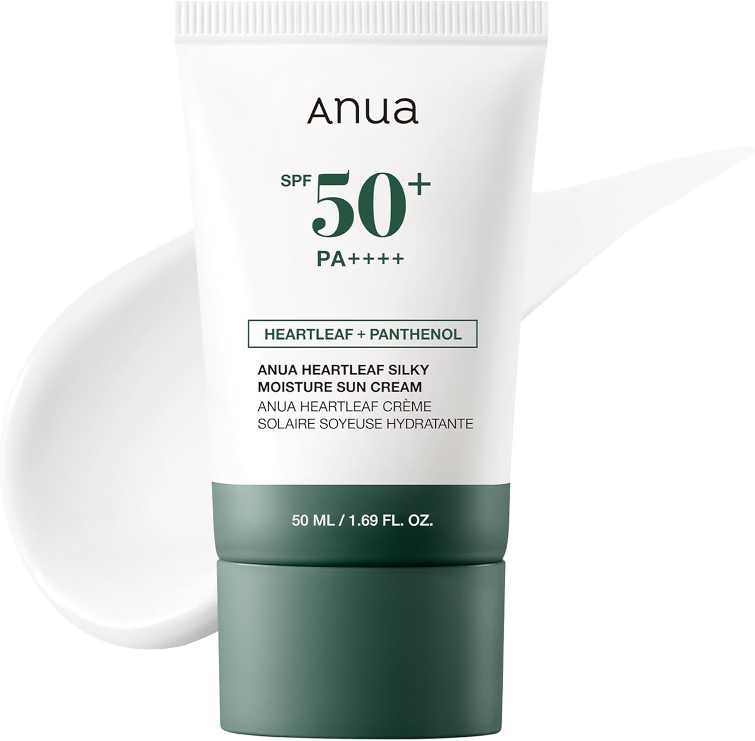 ANUA Heartleaf Silky Moisture Sun Cream SPF 50 PA++++, Korean Sunscreen for Face, Korean Skincare, Korean Makeup Base, Niacinamide, Fragrance Free, Travel Essentials, No White Cast, 50ml /1.69fl.oz
