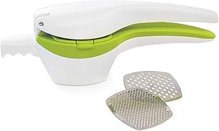 RSVP International (SPUD) Potato Ricer, White/Green | Mash Potatoes, Fruits, Vegetables & More | Includes Medium & Coarse Plates | Pot Resting Extension | Dishwasher Safe