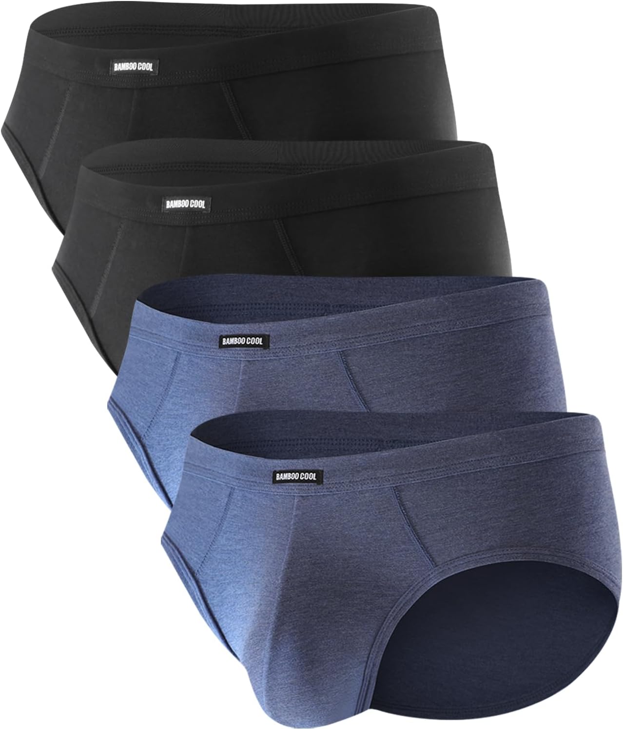 BAMBOO COOL Men's Tagless Briefs Coverd Waistband Comfort Soft Underwear with Contour Pouch Breathable Underpants, Multipacks