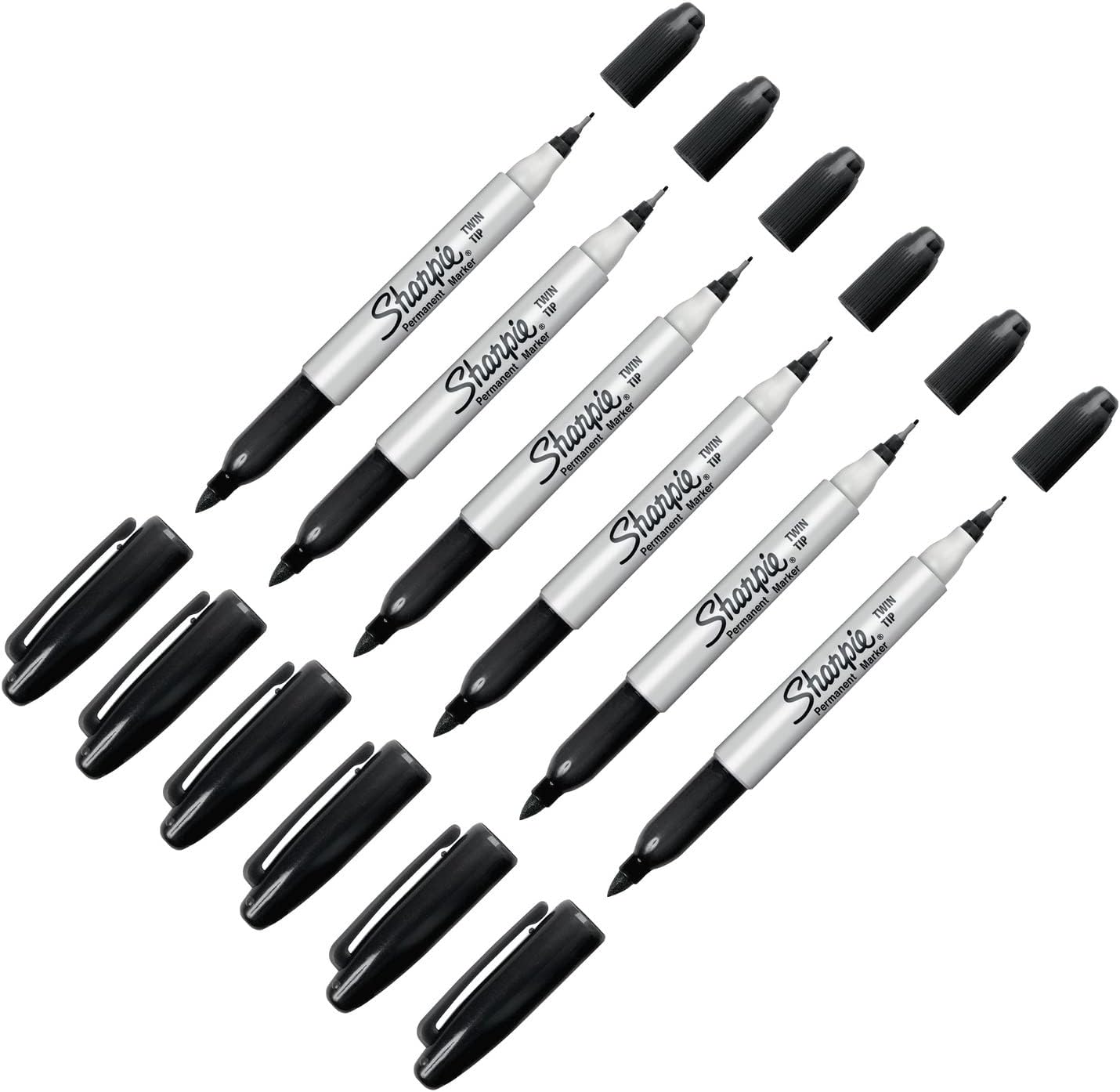 6 x Black SHARPIE TWIN TIP Permanent Marker pens Fine/Ultra Fine