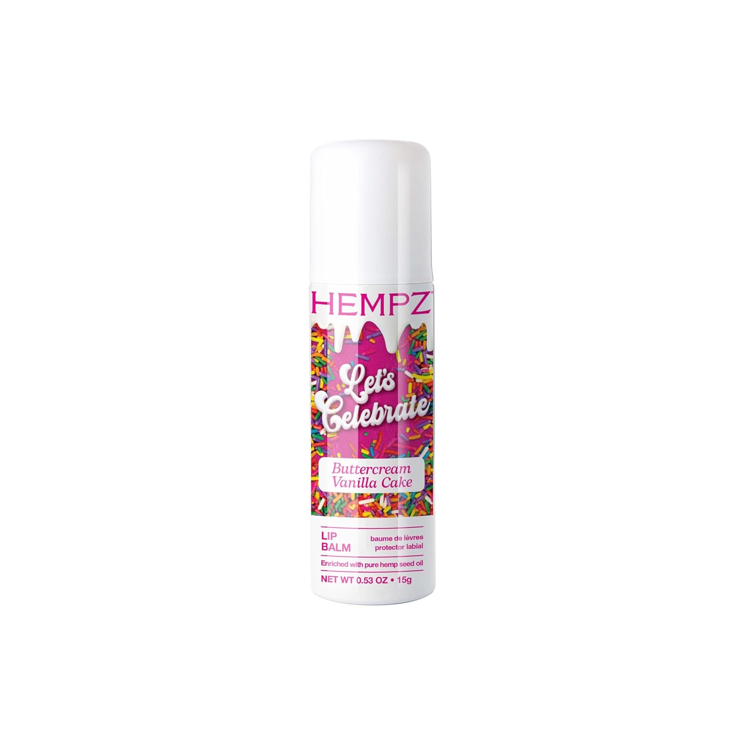 HEMPZ Natural Lip Balm - Buttercream Cake - Hemp Seed Oil, Shea Butter, Coconut & Avocado Oil with Vanilla, Sugarcane, Sweet Almond Moisturizing Lip Care Hydrating Lip Repair Balm - 0.5 oz Stick