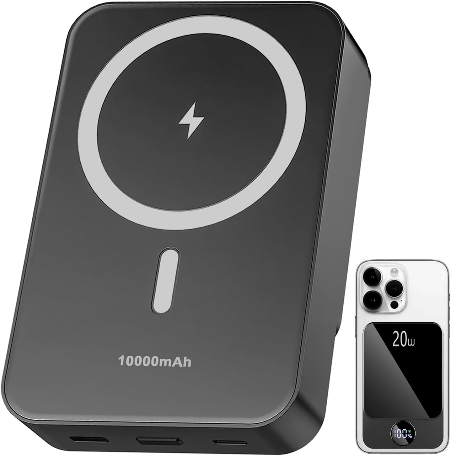 Magnetic Power Bank 10000mAh，20W Fast Charging Portable Charger, Wireless Power Bank with LED Display, Small USB-C Battery Pack with Mag-safe for iPhone 16/15 Plus/Pro/Max,14/13/12 Series,Black