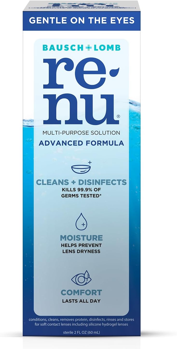 Renu Contact Lens Solution, Advanced Formula Multipurpose Lens Cleaner for Eye Contacts, 2 Fl Oz (Pack of 6)