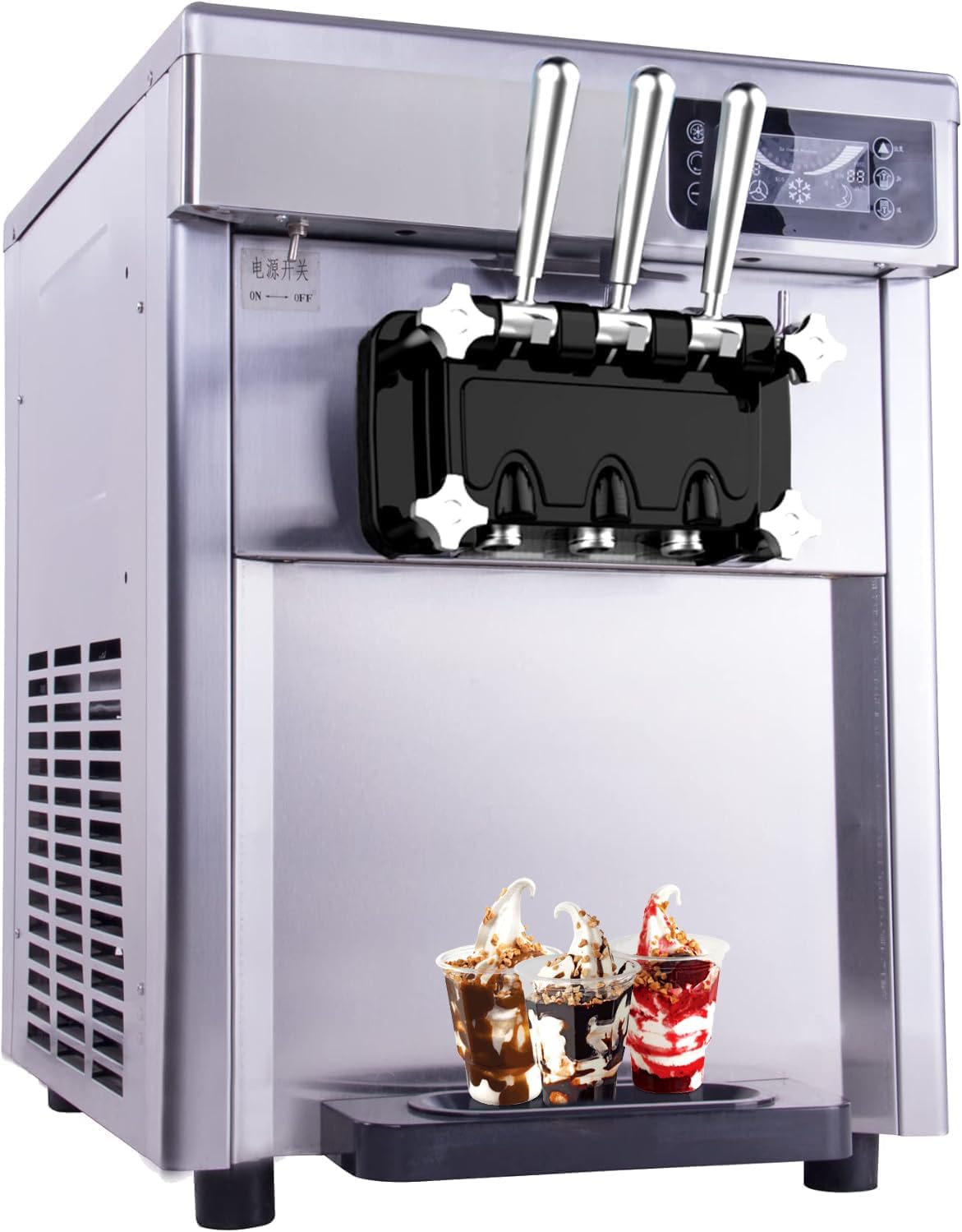 CVS D520S Triple Head Ice Cream Machine: 22L/H Output, 5.5Lx2 Refrigerated Hopper, 1.6LX2 Freezing Tank, Auto Operation, Microcomputer Control, 800W (ICE CREAM MACHINE)