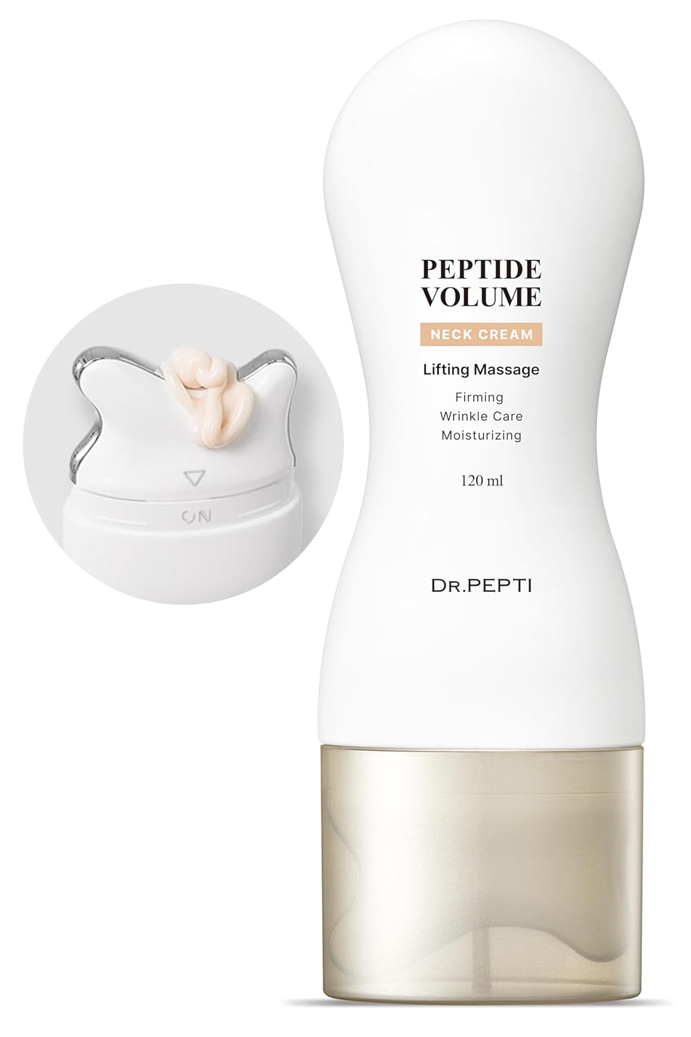 DR. PEPTI Peptide Volume Neck Cream - 2-in-1 Age-Defying Neck Creams for Tightening and Firming w/Built-in Gua Sha Neck Massager – Power Lift Neck Contour Cream with Collagen & Peptides 4.2 fl oz