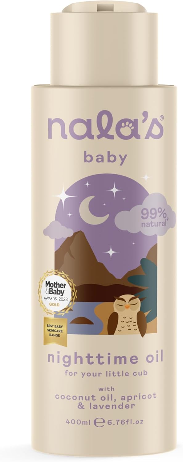Nala's Baby Nighttime Oil | Award-winning |99% Natural | Dermatologically-tested and Paediatrician-approved | Coconut oil, Apricot and Lavender | Vegan | 400ml | Nalas Baby
