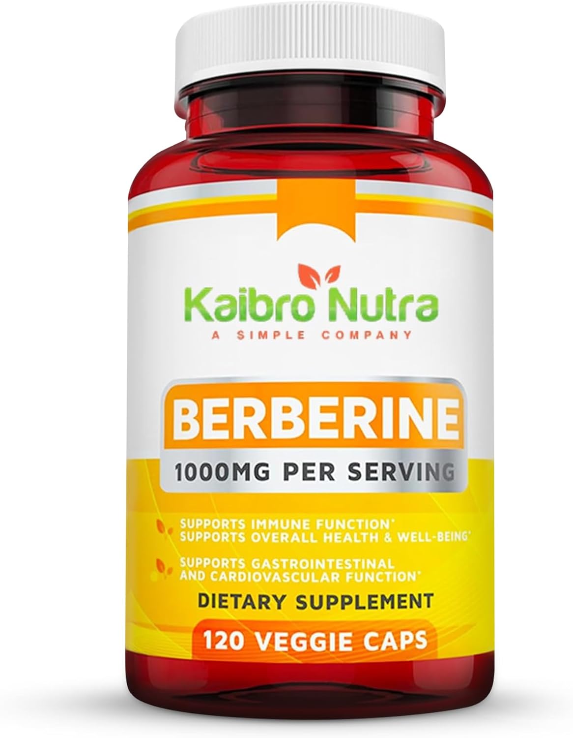 Kaibro Nutra Berberine 500mg (1000mg Per Serving) for Supports Healthy Immune Function, Anti-oxidant,Gastrointestinal & Overall Wellness - 120 Capsules