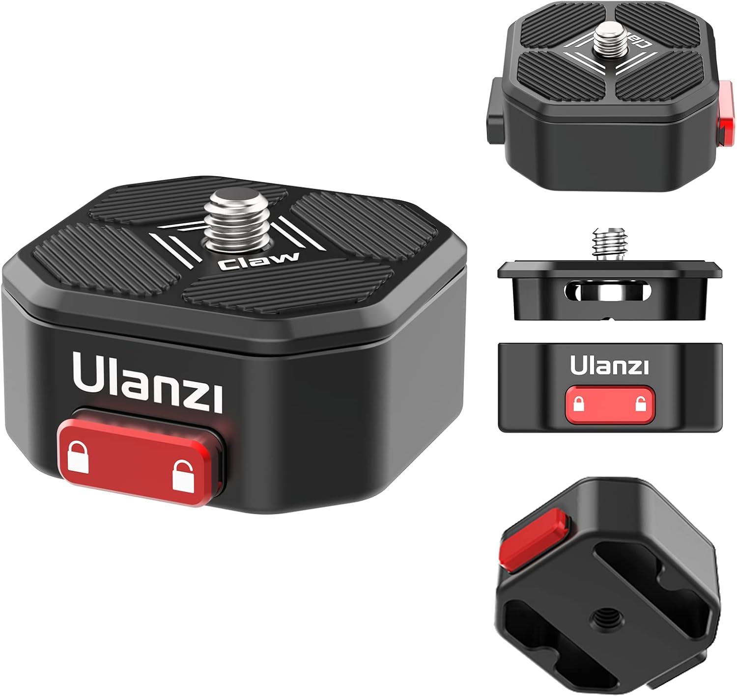 ULANZI Claw Quick Release Plate Tripod QR Camera Mount Adapter, Quick Setup Kit with 1/4'' Screw for Canon/Sony/Nikon Cameras/Zhiyun/Feiyu/DJI/Moza Stablizers Switch Between Tripod/Monopod/Slider