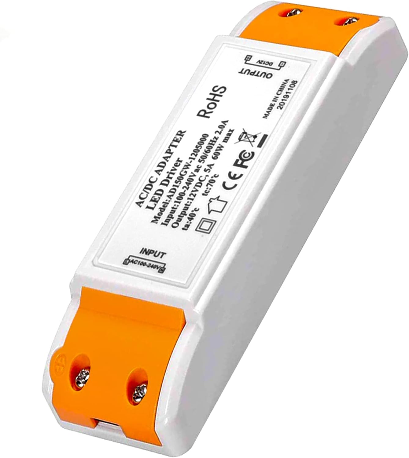 12V LED Driver 60W 5A LED Transformer, Low Voltage Led Driver Adapter,240V AC to 12V DC Constant Voltage Driver for led Strip, Display, Cabinet Lights, Bulbs and Ring Doorbell (60W)