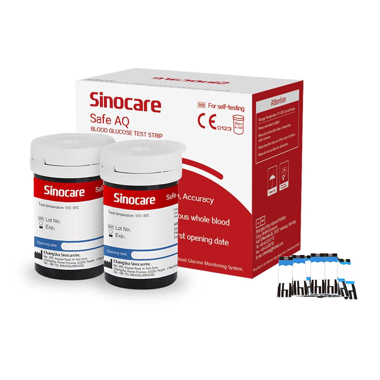 50pcs Sinocare Safe AQ Blood Sugar Test Strips, only for Safe AQ Smart/Voice Glucometer, 50pcs Diabetes Testing Strips, No Needles